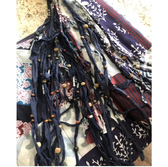 Free People X Brenda Knight Road Trippin Fringed Beaded Shoulder Bag  Blue Multi - Picture 7 of 13